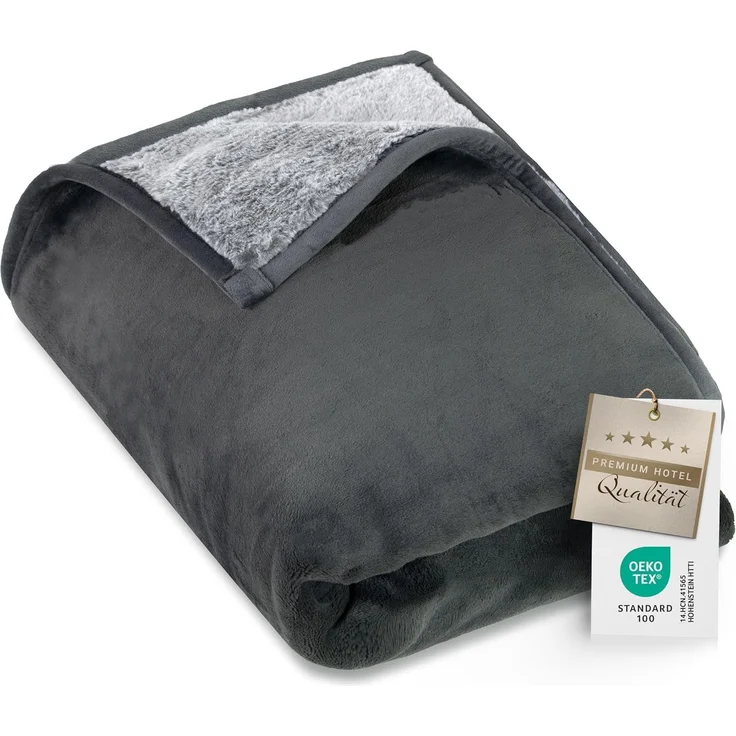 ZOLLNER Kunstfelldecke 100% Polyester in der Größe 220x240 cm, grau – Bild 1