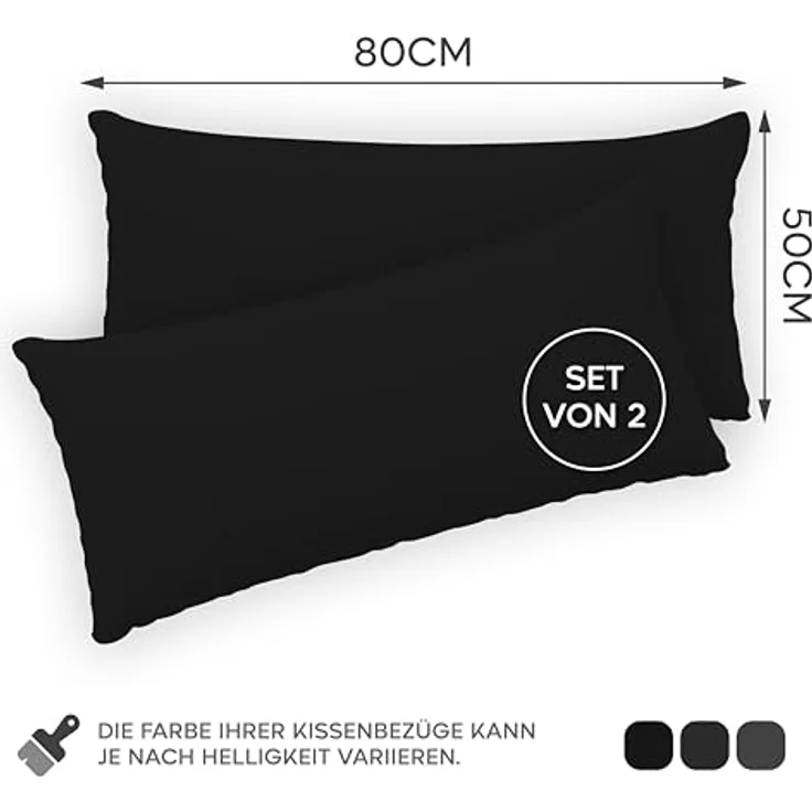 Twinzen® Kissenbezug 50x80 (2er-Set) - 100% Jersey Baumwolle 150 GSM Kissenbezüge - Schwarz - Für Kissenbezüge 50x80 cm - Kissenhülle - Kissenbezug mit Reißverschluss - Oeko-Tex Zertifiziert – Bild 3