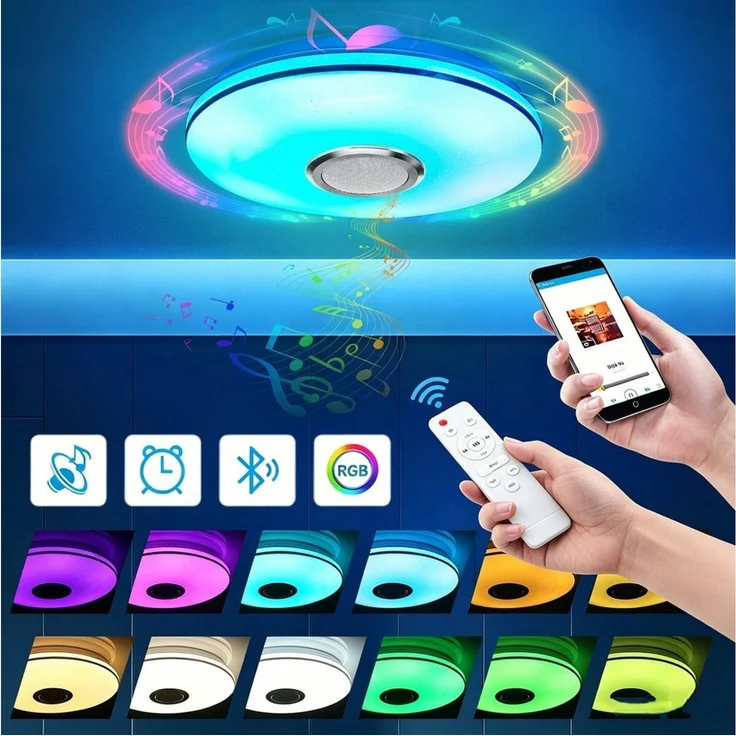 oyajia LED Deckenleuchte LED Deckenlampe mit Bluetooth Lautsprecher, RGB Dimmbar, LED fest integriert, 3000K-6000K-4500K-Nachtlicht-RGB, Dimmbar mit Fernbedienung,für Schlafzimmer/Wohnzimmer/Badezimmer/Küche – Bild 5