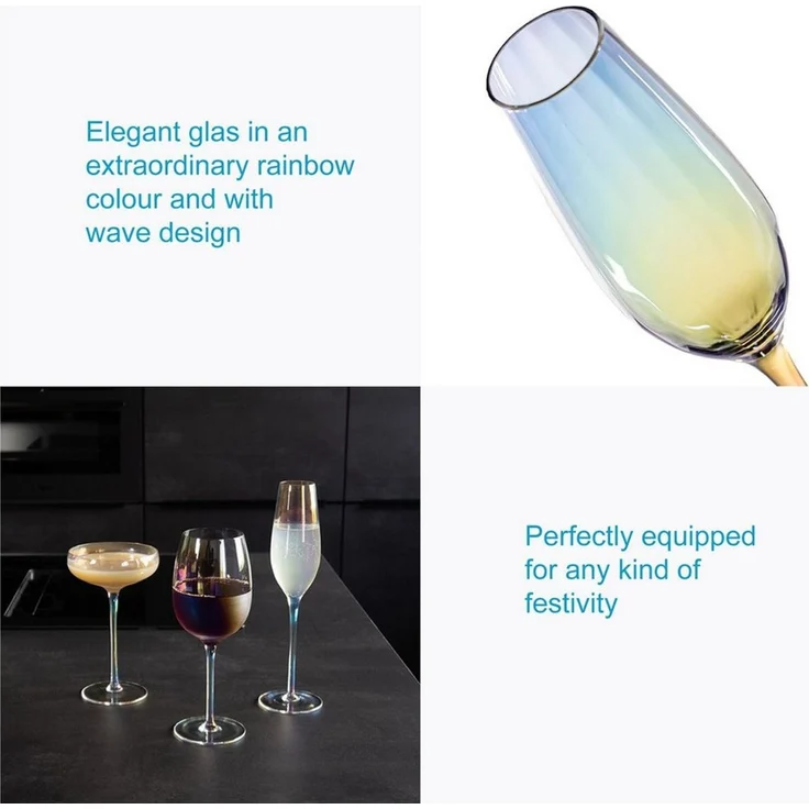 Intirilife Sektglas, 6-tlg, Glas, Champagner Sekt Glas Set Regenbogen Schimmer Wellenform 200 ml (6-tlg) – Bild 3