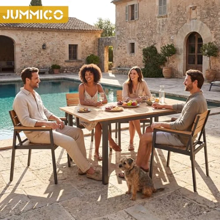JUMMICO Gartenstuhl 4er Set, klappbar mit breiter Rückenlehne & Voll-Aluminium, Holzoptik – Bild 8