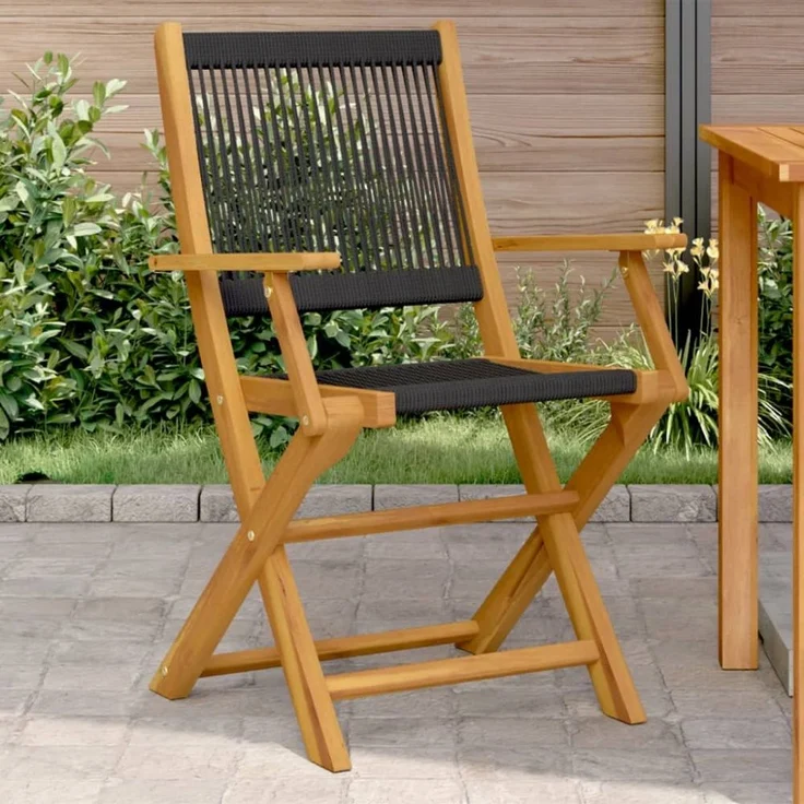 vidaXL Gartenstühle 2 Stk. Schwarz Massivholz Akazie und Polypropylen 367666 – Bild 1