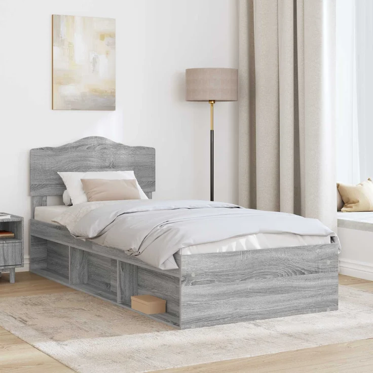vidaXL Bettrahmen Graues Sonoma 90 x 190 cm Massives Kiefernholz 3412957 – Bild 2
