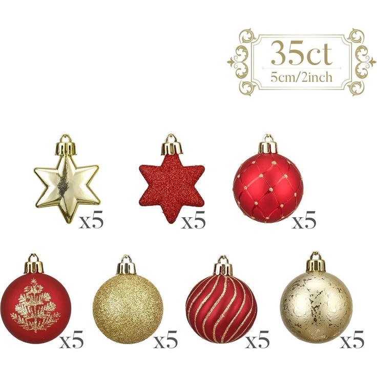 35x Valery Madelyn Weihnachtskugeln 5cm Bruchsicher Rot Gold Christbaumkugeln – Bild 6