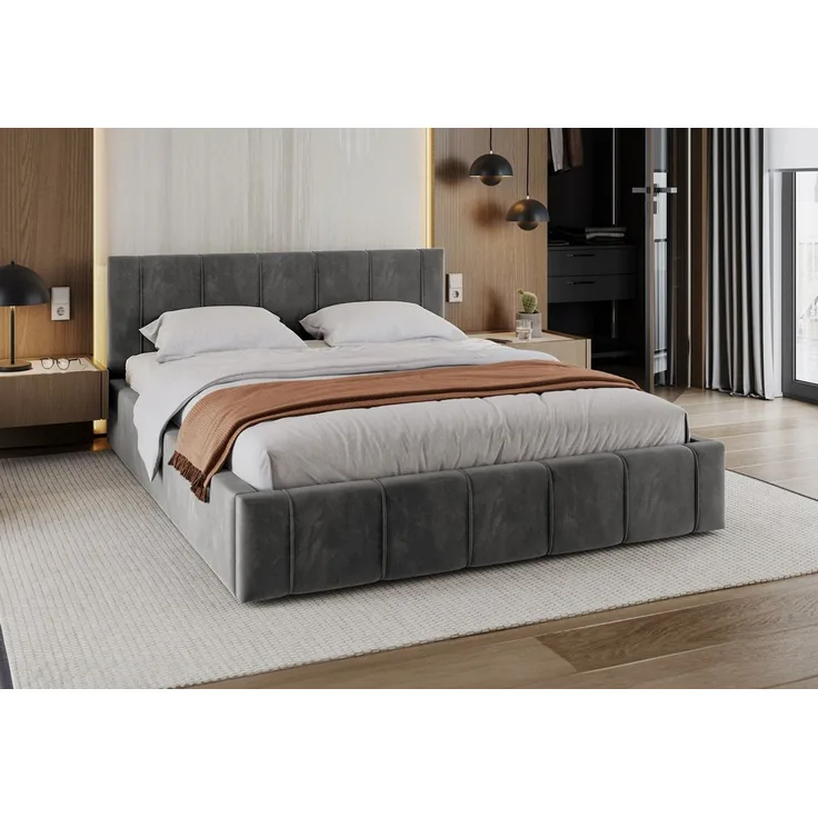 FDM Polsterbett FLORIDA Paris Bettgestell 90x200, 120x200, 140x200, 160x200, 180x200 cm (verfügbar 90x200 120x200 140x200 160x200 180x200 cm, Bettrahmen, Bett, mit großen gepolsterten Kopfteil, mit Bettkasten zum aufklappen), Hebbarer Metallrahmen, Bettk...