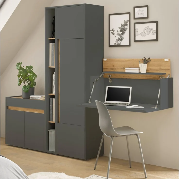 Büromöbel Set Center in grau matt und Eiche Wotan 250 cm – Bild 1