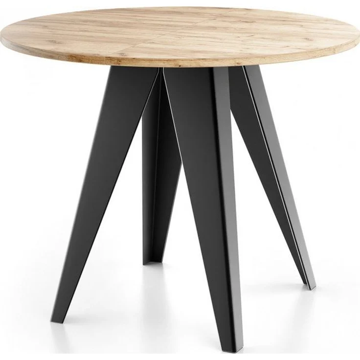 WFL GROUP Esstisch Glory ausziehbar rund industrial mit schwarzen Metallgestell (MADE IN EU, erhältlich in zwei Größen – 90/100 cm, ausziehbar auf 130/140 cm), platzsparender Tisch für kleine Küche, Esszimmer oder Wohnzimmer – Bild 4