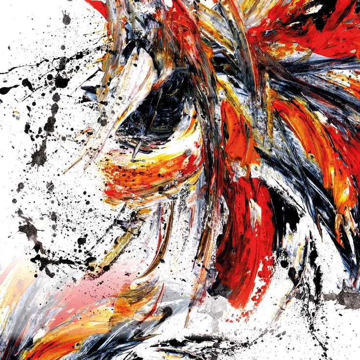 Abstrakte Kunst Leinwandbild Rot Schwarz Gelb50x50 DD123310 Wandbild Leinwand – Bild 1