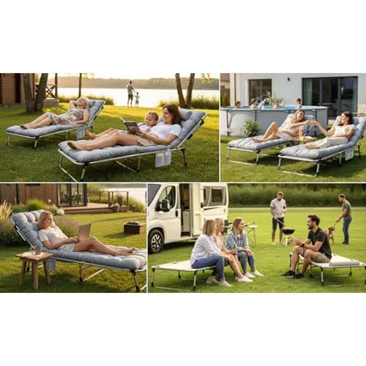 Sofotel Klappbares Gästebett und Sonnenliege mit Matratze und Kissen - 5-stufig verstellbare Gartenliege - für Schlaf und Entspannung - 193 x 67 x 40-75,5 cm - für Camping, Garten und Gäste - Grau – Bild 5