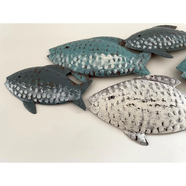 LB H&F Lilienburg Wanddekoobjekt Wanddeko Wandobjekekt Bad Badezimmer Fische Metall Fisch (tierfigur schwarm schwarmfisch familie maritimes Design deko-wandbild modern eisen wandhänger schlafzimmer vintage blau weiss meer ozean see wandfigur dekofigur,... – Bild 3