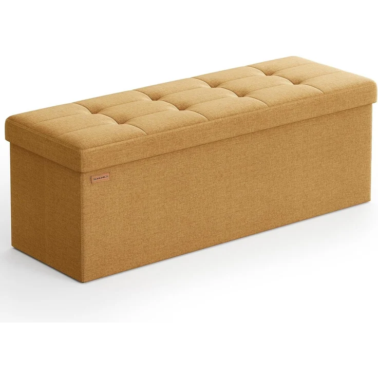 SONGMICS Sitzhocker mit Stauraum, klappbare Sitzbank, 38 x 110 x 38 cm Fußbank, Aufbewahrungsbox, bis 300 kg belastbar, für Wohnzimmer Schlafzimmer Flur, ingwergelb – Bild 1