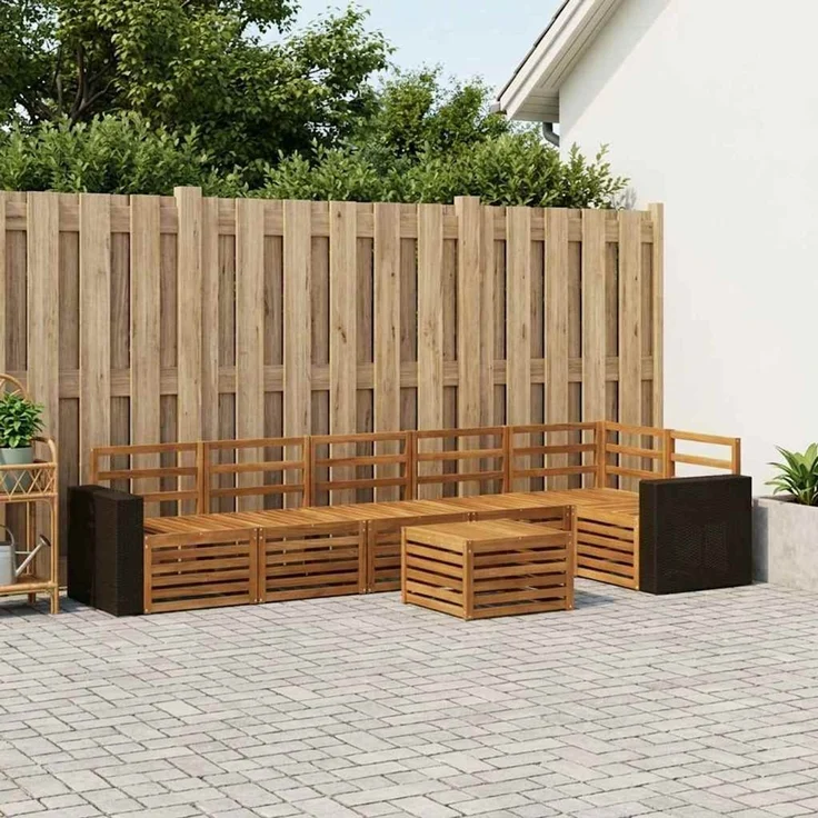 vidaXL Outdoor-Sofagarnitur 7 stk. 6-Sitzer Natur Massivholz Akazie 3384450 – Bild 1