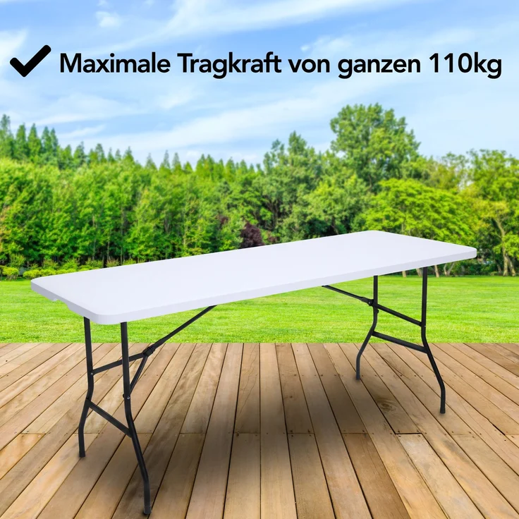Brixy Klapptisch - Klapptisch - 180 x 70 x 74 cm - Campingtisch - Gartentisch - Tragbar - Weiß – Bild 7
