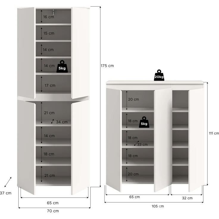 Universalschrank (B/H/T: 190x175x37 cm) in weiß – Bild 4