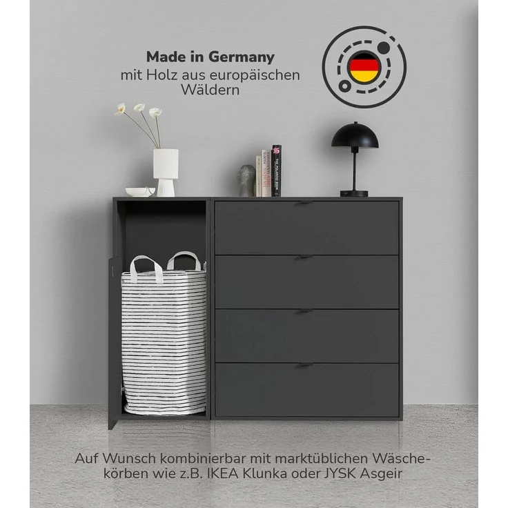 mokebo Wäscheschrank Der Wäschehüter (1-türig) Wäschekorb oder Wäschesammler mit Magnetverschluss in Schwarz – Bild 2
