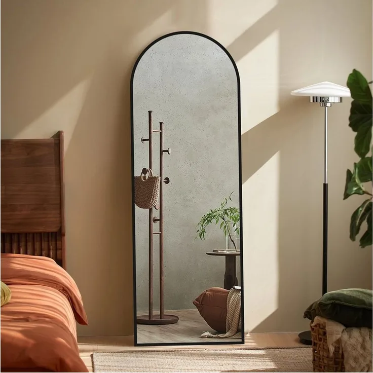 Boromal Ganzkörperspiegel Schwarz Weiß Rahmen Standspiegel Oval Wandspiegel Groß Wand Ganzkörper (für Schlafzimmer Badezimmer Wohnzimmer Arched), Spiegel Rund