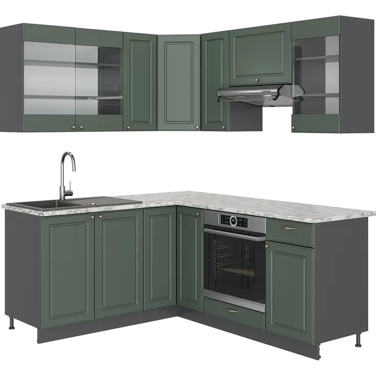 Eckküche Fame-Line Grün-Gold Landhaus/Anthrazit 190 x 46 cm ohne Arbeitsplatte Vicco