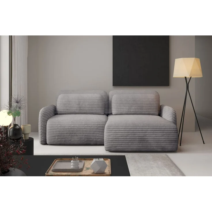 Ecksofa Schlafsofa Sofa SIMONE in Stoff Ambience Grau Ottomane Rechts – Bild 1