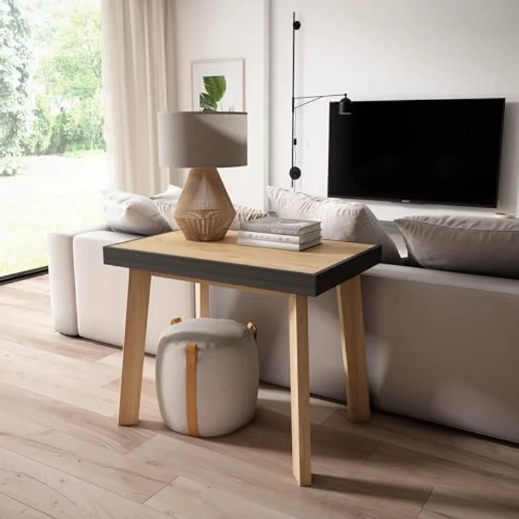 Skraut Home | Ausziehbarertisch | Multifunktionaler ausziehbarer | 180 | Für 8 Gäste | Hölzerne Beine | Moderner Stil | Eiche Schwarz – Bild 4