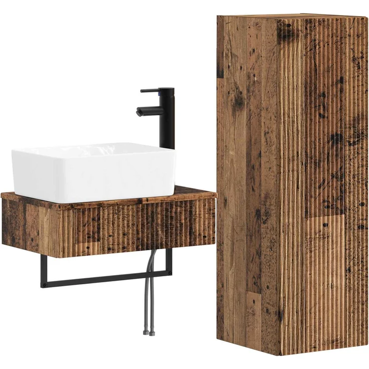 vidaXL Badezimmerschrank-Set 2 stk. Altholz 33 x 34,5 x 100 cm 3406111 – Bild 2