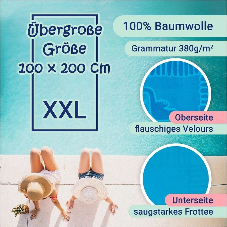 ZOLLNER Strandtuch, Frottier (1-St), 100 x 200 cm, 100% Baumwolle, vom Hotelwäschespezialisten – Bild 2