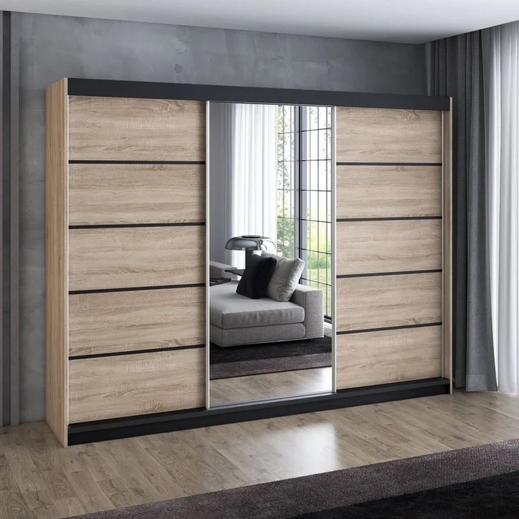 A&J MöbelLand GmbH Schiebetürenschrank VILUNO 1 mit 4 Schubladen und Spiegel (TOP ANGEBOT! Geräumiger Schrank mit einer Breite von 200 cm und Spiegel, ideal zur Aufbewahrung von Kleidung und Accessoires. 4 Schubladen und viel Stauraum. TOP PRODUKT! Wäh...