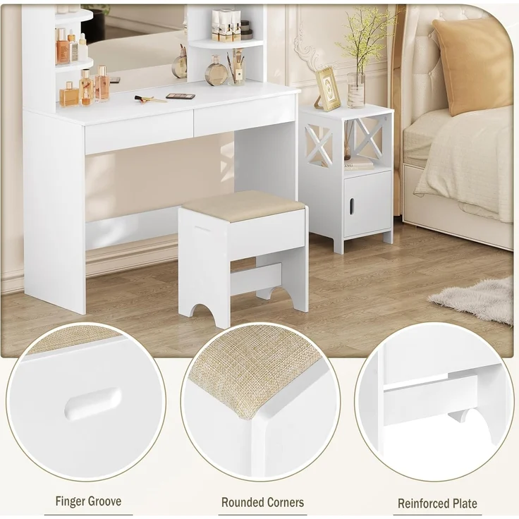 Woltu Polsterhocker (1 St), mit Leinenbezug, aus Holz, 150 kg belastbar – Bild 6