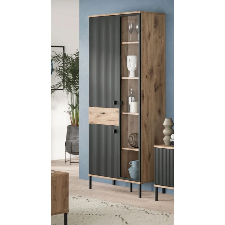 Vitrine Graz in schwarz und Eiche 83 x 198 cm – Bild 4