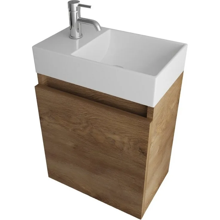 Alpenberger Badmöbel-Set Gäste WC Waschbecken mit Unterschrank - Badschrank Hängend, (2-tlg. Waschtisch Set Eiche, Waschbeckenunterschrank mit Softclose), Waschplätze für Kleine Bäder - Badschrank Hängend und Vormontiert