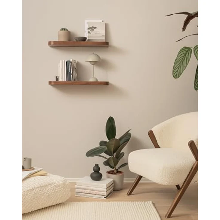 Kazai.® Wandregal-Set 'Toke' | 2 Hängeregale in Echtholz-Veneer | Schwebendes Holzregal als Bücherregal, Wanddeko und Ablage für Bad, Wohnzimmer, Küche, Schlafzimmer | Walnuss – Bild 8
