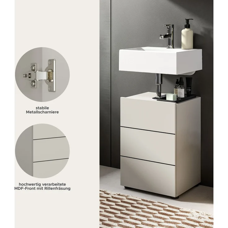 Waschbeckenunterschrank (B/H/T: 38x56x34 cm) in Kaschmir Nachbildung und schwarz – Bild 6