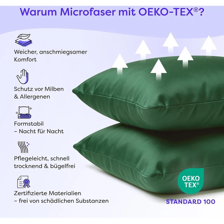Wolkenfeld Kissenbezug Mikrofaser Kissenbezug - Allergiker Kopfkissenbezug - unfassbar weich, Größe 80x80, 40x80 und 70x90 cm I versteckter Reißverschluss – Bild 4