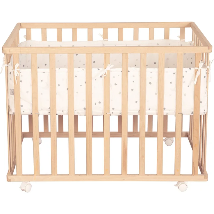 roba Laufgitter 75 x 100 cm mit Laufgittereinlage 'Sternenzauber grau' - Spielgitter inkl. Schutzeinlage und Rollen - Höhenverstellbar & Mobil - Holz natur – Bild 6