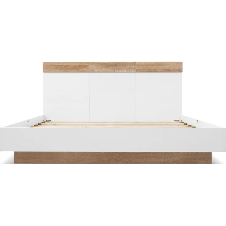 Schwebebett 140x200 cm, Doppelbett in Eiche & Weiß mit Wildeiche Kopfteil,komfortable Liegehöhe – Bild 8
