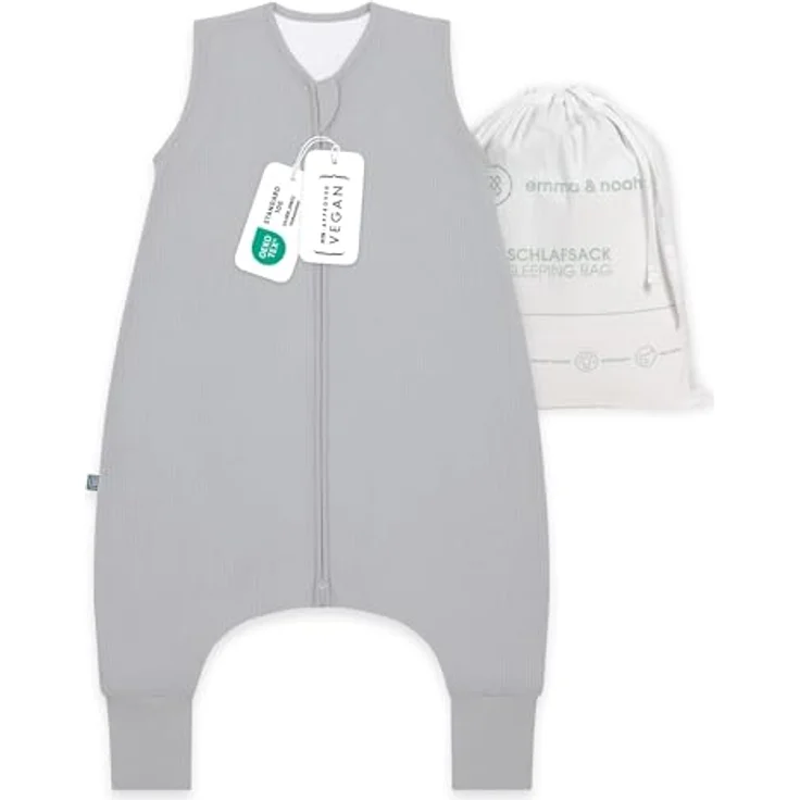 emma & noah Baby Schlafsack mit Füßen 1.0 TOG, Ganzjahres Schlafsack mit Beinen für den Frühling, Sommer und Herbst, 100% Bio-Baumwolle, Oeko-TEX Zertifiziert (Essential Grau, 90 cm) – Bild 2