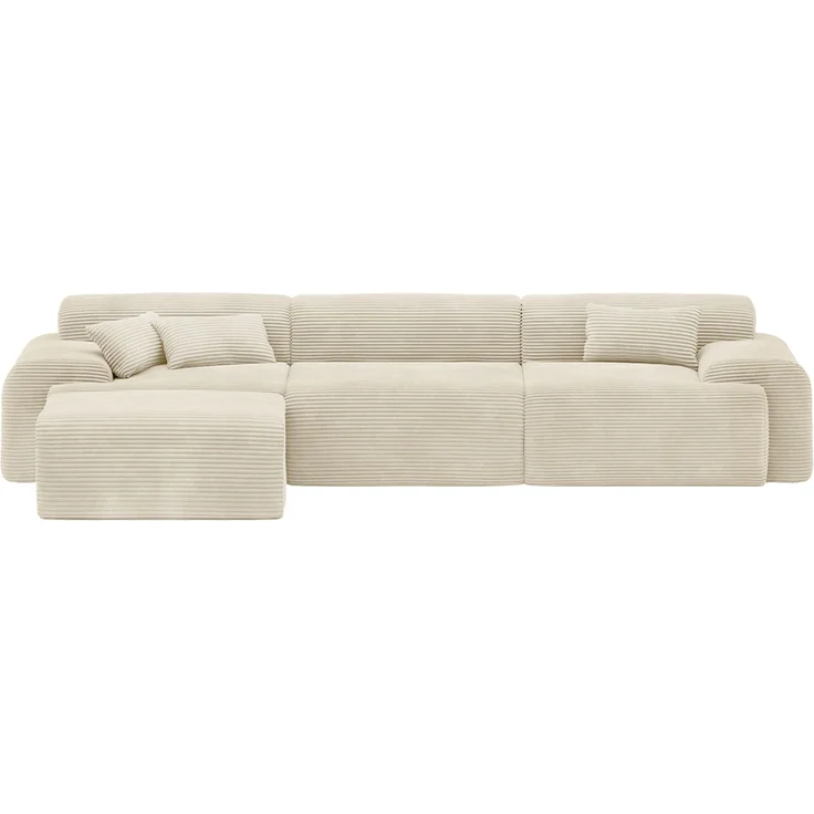 skølm 'Menja' Sofa 3-tlg mit Hocker, 3er Sitz mit 3 Kissen, Cord beige, Vollschaumcouch mit Federkern und Vakuum-Kompression, kein Aufbau erforderlich – Bild 12
