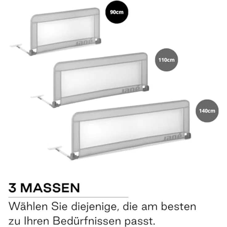 Jané - Klappbares Bettgitter, Länge 90 cm, Transporttasche, extra hoch – Bild 4