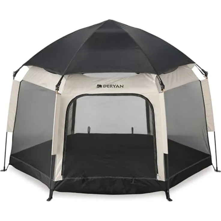 Deryan Up-To-Go pop-up reisebett & kinderbox – Tragbare Strandmuschel für Babys & Kleinkinder – faltbar mit matratze & tragetasche, 150 x 170 x 125 cm – Sand