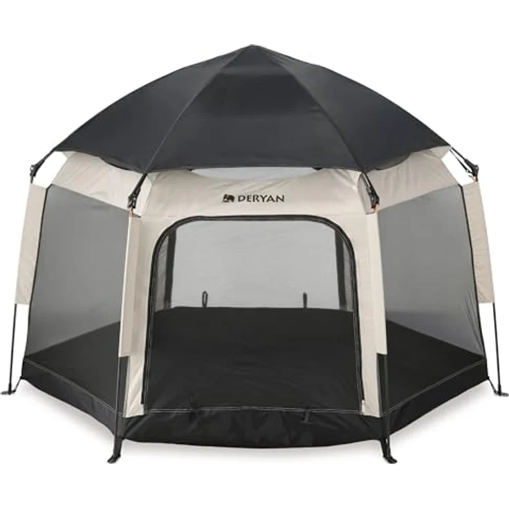 Deryan Up-To-Go pop-up reisebett & kinderbox – Tragbare Strandmuschel für Babys & Kleinkinder – faltbar mit matratze & tragetasche, 150 x 170 x 125 cm – Sand – Bild 1
