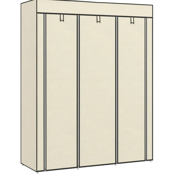 CHICFURN Kleiderschrank 125x162,5x43 cm aus Vliesstoff mit 2 Kleiderstangen und 8 Einlegeböden – cremeweiß – Bild 7