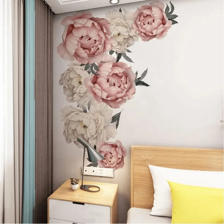 Montegoni Wandtattoo Pfingstrose Rosenblüten Wandsticker (Wandaufkleber Deko für Wohnzimmer,Mädchenzimmer), wasserdichte abnehmbare – Bild 2