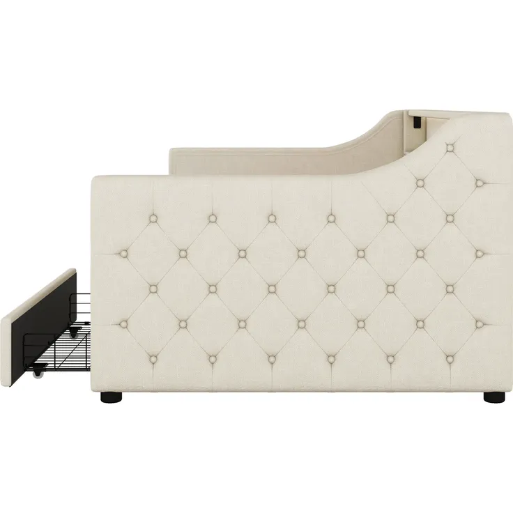 Schlafsofa mit LED-Streifen, Lattenrost und 2 Schubladen, 90x200cm, Polsterbett, Einzelbett, Jugendbett, Leinenbezug – Bild 9