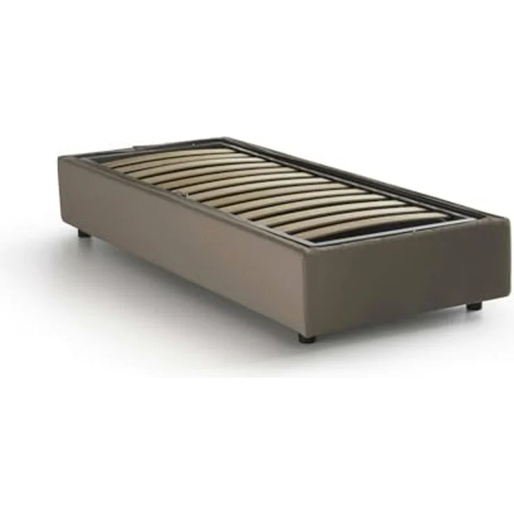 Talamo Italia - Einzelbett Caterina, Bettkasten mit Stoffbezug, 100 % Made in Italy, Öffnung vorne, geeignet für Matratzen 80x200 cm, Taupe – Bild 5