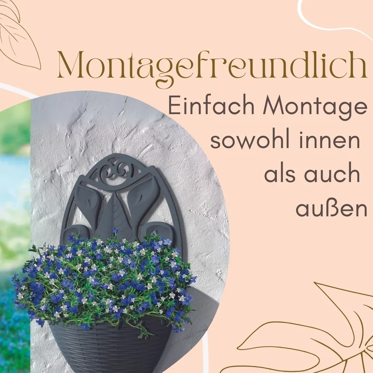 GarPet Blumentopf 2x Blumentopf Wand Blumen Topf Pflanzen Halterung 32 Anthrazit Rattan – Bild 5
