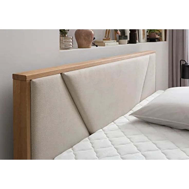 Belanoti Boxspringbett Riviera (Boxspringbett 180x200 Eiche 7-Zonen Taschenfederkern Matratze inkl, Visco Topper Bett 180x200 in der Farbe Beige H2/H3 Polsterbett), Hotelbett mit Massivholz Eiche Massivholzbett – Bild 7