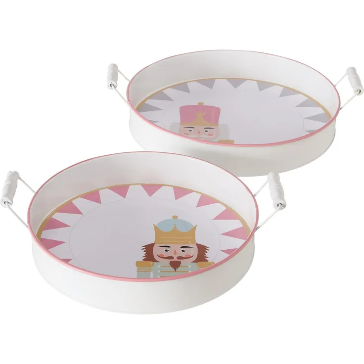 2tlg Set Tablett Archie rund Ø35+41cm mit Griffen Stern Metall Deko Servierteller