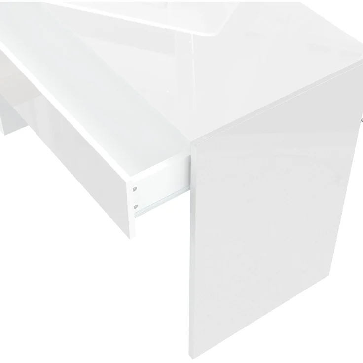 ZUBALIYA Hochglanz Schreibtisch 120 x 50 cm mit LED-Beleuchtung, 2 Schubladen & 1 Tür, großer Computertisch und Schminktisch, Moderner Arbeitsplatz für Homeoffice und Schlafzimmer – Bild 9