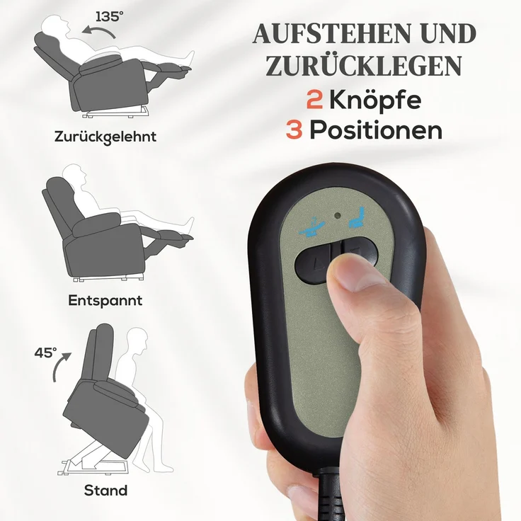 MELAYR, Elektrischer Power Lift Aufsteh-Sessel mit Massage- und Wärmefunktion, 93 x 91 x 110 cm, Dunkelgrau – Bild 6