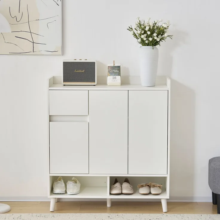 Merax Schuhschrank, Kommode, Sideboard, mit verstellbaren Einlegeböden – Minimalistischer Home Organizer mit Massivholzbeinen , Weiß
