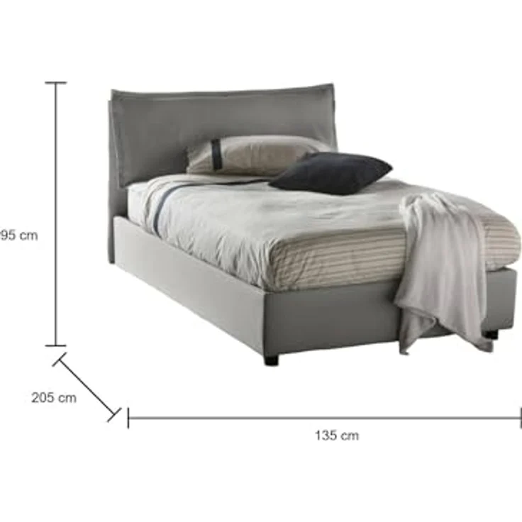 Talamo Italia - Doppelbett Desirée, Bettkasten mit Stoffbezug, 100 % Made in Italy, Öffnung vorne, inklusive Matratze 120 x 190 cm, Grau – Bild 2